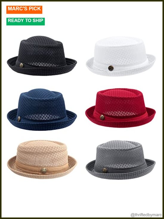 Lightweight Mesh Pork Pie Straw Fedora Bowler Hat